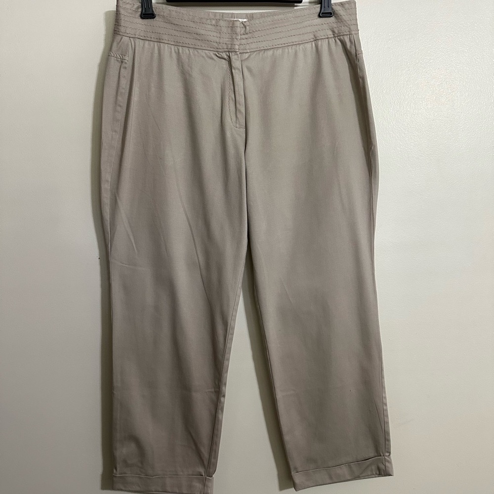 M.S.S.P. Light Khaki Beige Cotton Cropped Pants with Cuffed Legs, Size 10